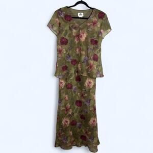 Fairycore Y2K Vintage Floral Maxi Dress Size 14 Sage Green DB Collection